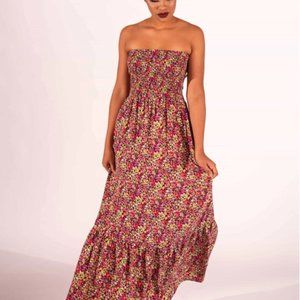 EUC Silk Parker Strapless Floral Maxi Size M